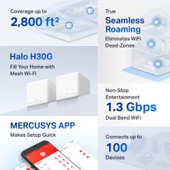 TP-Link Mercusys HALO H30G 1300Mbps Mesh Menzil Genişletici Router(3'lü PAKET)