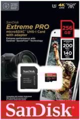 SanDisk Extreme Pro 256GB 200/140MB/s microSDXC UHS-I A2 V30 Adaptörlü Hafıza Kartı SDSQXCD-256G-GN6MA