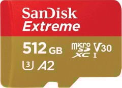 SanDisk Extreme 512GB 190/130MB/s microSDXC UHS-I A2 V30 4K Kamera Drone Hafıza Kartı SDSQXAV-512G-GN6MN