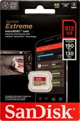 SanDisk Extreme 512GB 190/130MB/s microSDXC UHS-I A2 V30 4K Kamera Drone Hafıza Kartı SDSQXAV-512G-GN6MN