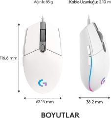 Logitech G102 Lightsync RGB Kablolu Oyuncu Mouse Beyaz 910-005824