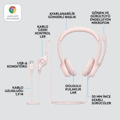 Logitech H390 USB Gürültü Önleyici Mikrofonlu Kulaklık - Gül 981-­001281