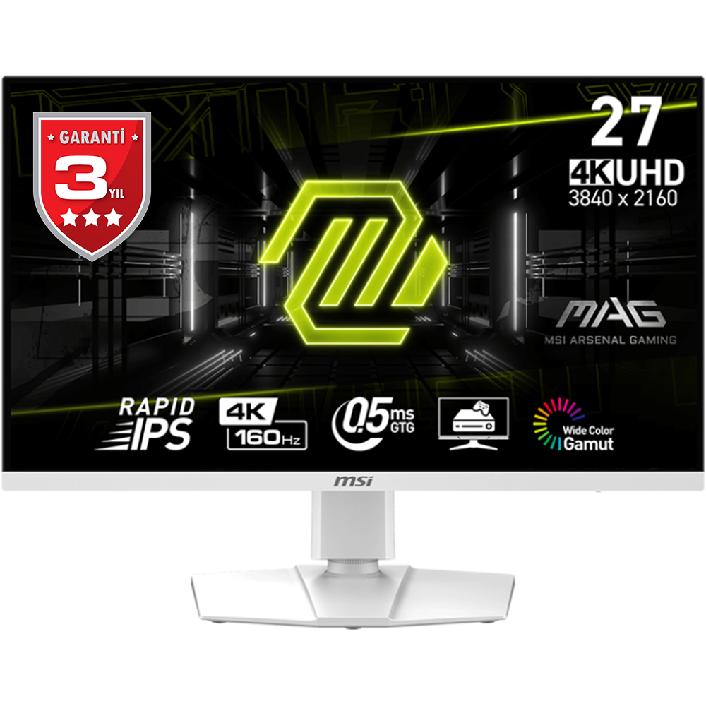 MSI MAG 274URFW 27'' UHD FLAT RAPID IPS 160HZ 0.5MS GTG FREESYNC PREMIUM  BEYAZ GAMING MONITOR