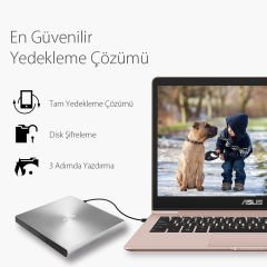 Asus ZENDRIVE-U5S SDRW-08U5S-U M-Disk Destekli Metal Kasa İnce USB Harici Optik Yazıcı Okuyucu Gümüş 90DD0112-M29000