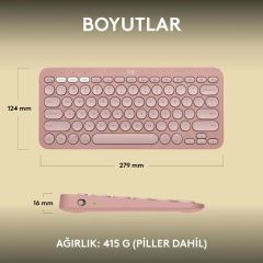 Logitech Pebble Keys 2 K380s Bluetooth Klavye -920-011861 + Logitech M350s Pebble 2 Kablosuz Sessiz Mouse-910-007014