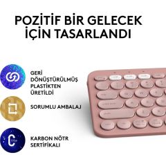 Logitech Pebble Keys 2 K380s Bluetooth Klavye -920-011861 + Logitech M350s Pebble 2 Kablosuz Sessiz Mouse-910-007014