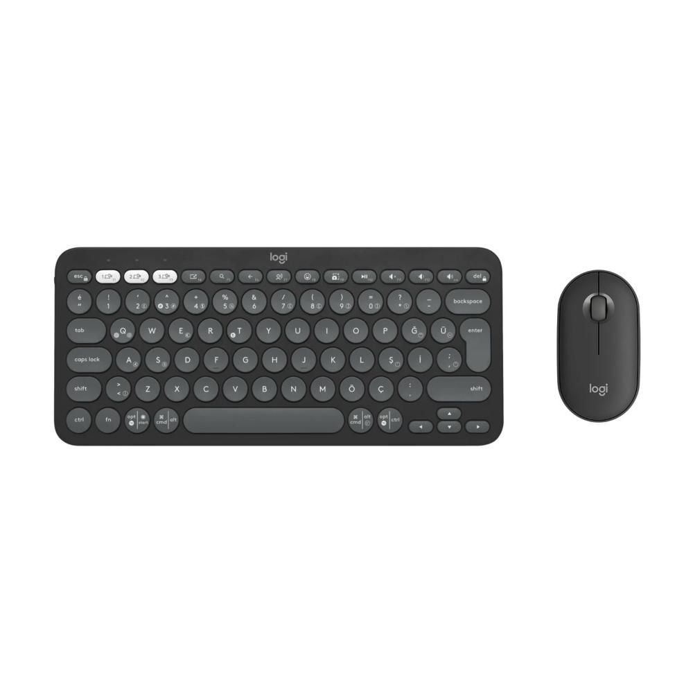 Logitech Pebble Keys 2 K380s Bluetooth Klavye-920-011859 + Logitech M350s Pebble 2 Kablosuz Sessiz Mouse-910-007015