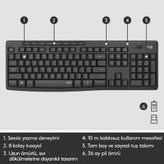 Logitech MK295 Kablosuz Sessiz Siyah Klavye Mouse Seti 920-009804