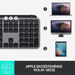 Logitech Mx Keys Mac İçin Aydınlatmalı Tam Boyutlu Kablosuz İngilizce Q Klavye - Siyah 920-009558