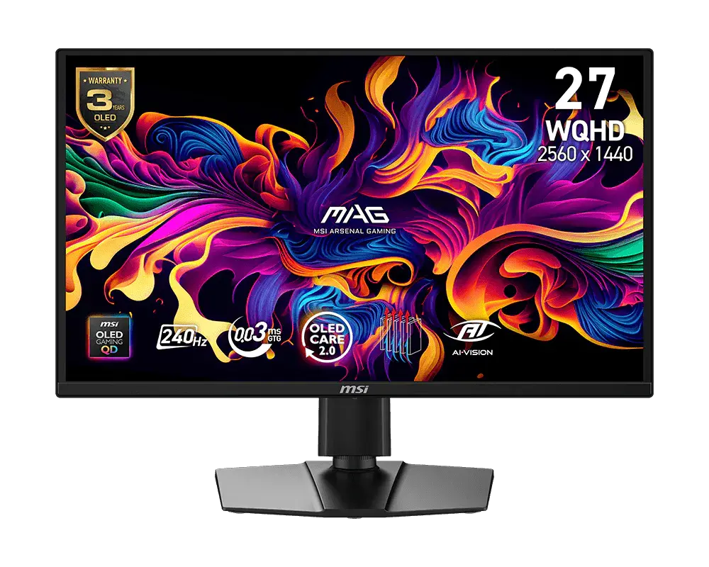 MSI 26.5'' MAG 272QP QD-OLED X24 2560x1440 (WQHD) 16:9 Flat QD-OLED 240HZ 0.03MS (GtG) FreeSync Premium Pivot Gaming Monitör